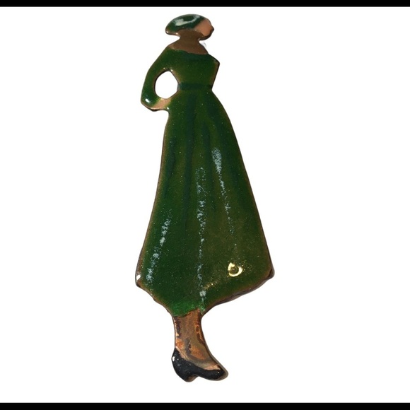 VINTAGE brooch pin Lady in the green dress - Picture 2 of 7